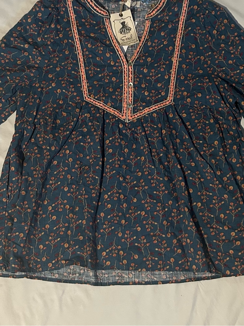 easel Navy Floral Embroidered Peasant Blouse